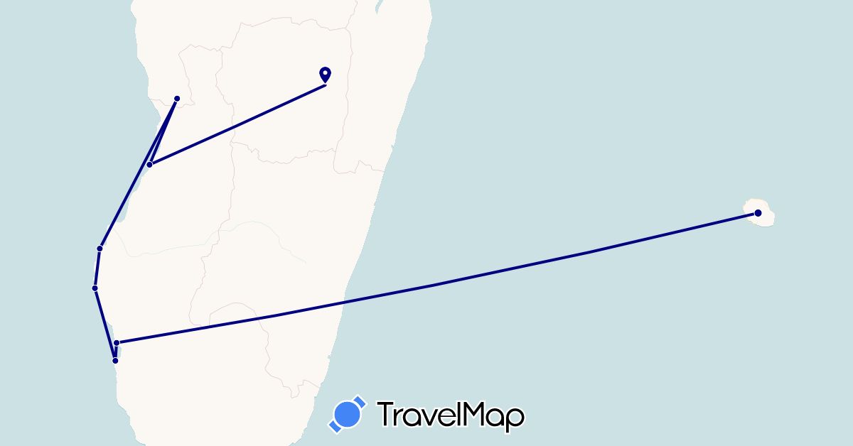 TravelMap itinerary: driving in France, Madagascar (Africa, Europe)